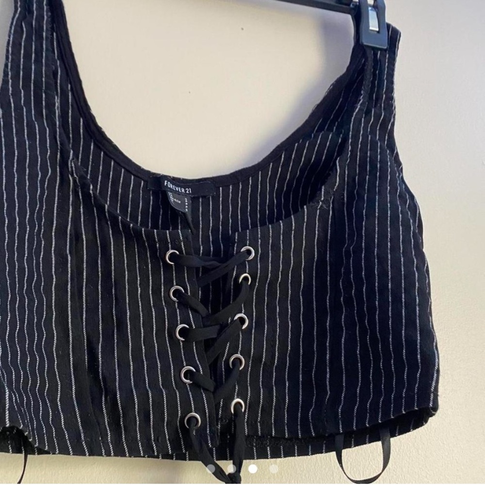striped “sexy business” crop top